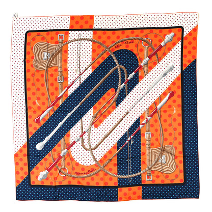 Hermes Silk Clic Clac A Pois Shawl 140 Orange Bleu White 1 of 4