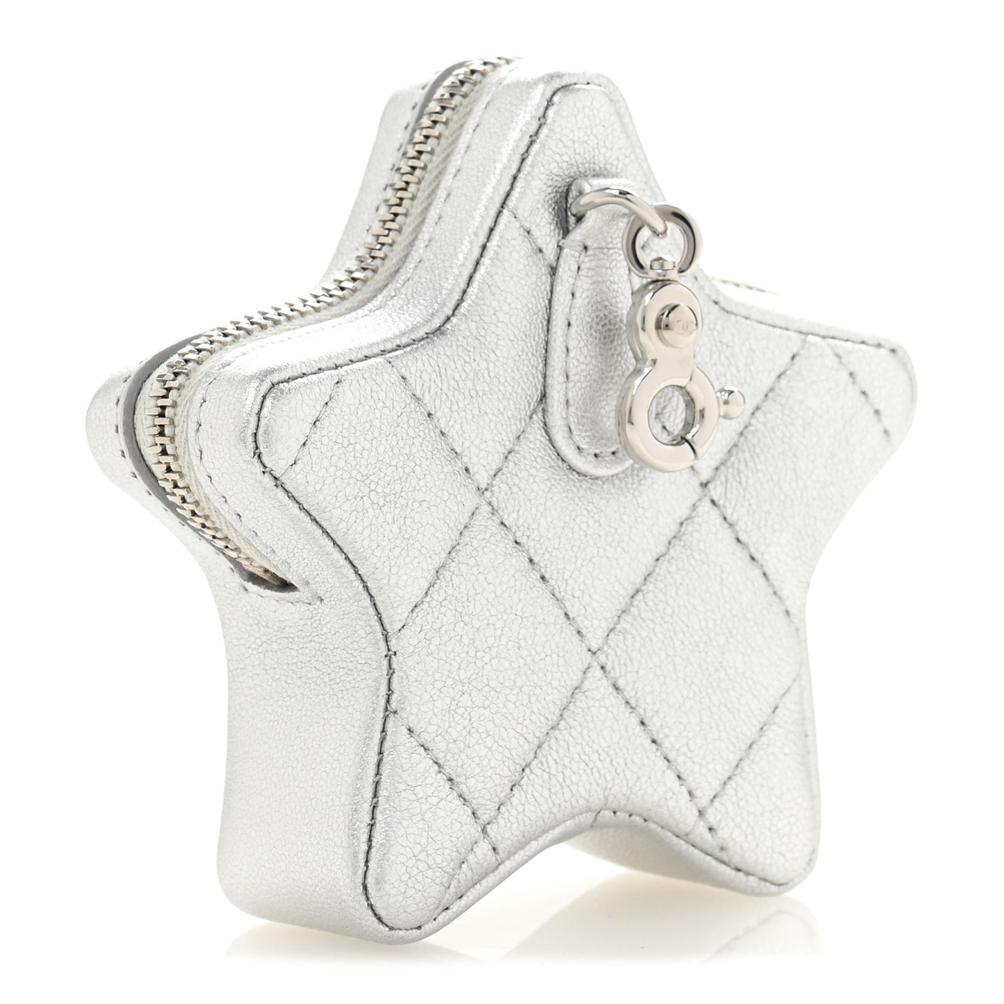 Metallic Lambskin Walk Of Fame Star Clip On Coin Purse Silver