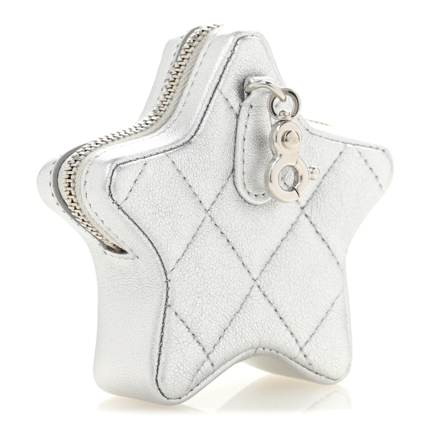 Chanel Metallic Lambskin Walk Of Fame Star Clip On Coin Purse Silver 3 of 8