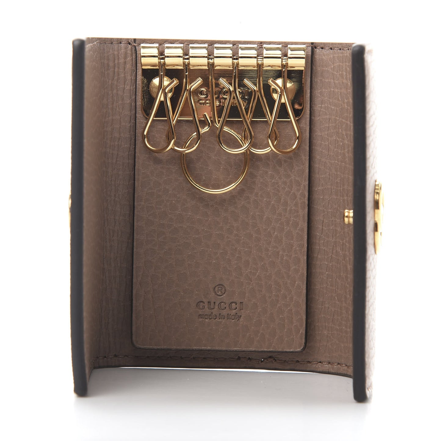 Dollar Calfskin GG Supreme Monogram GG Marmont 6 Key Holder Case Porcelain Rose Beige Ebony