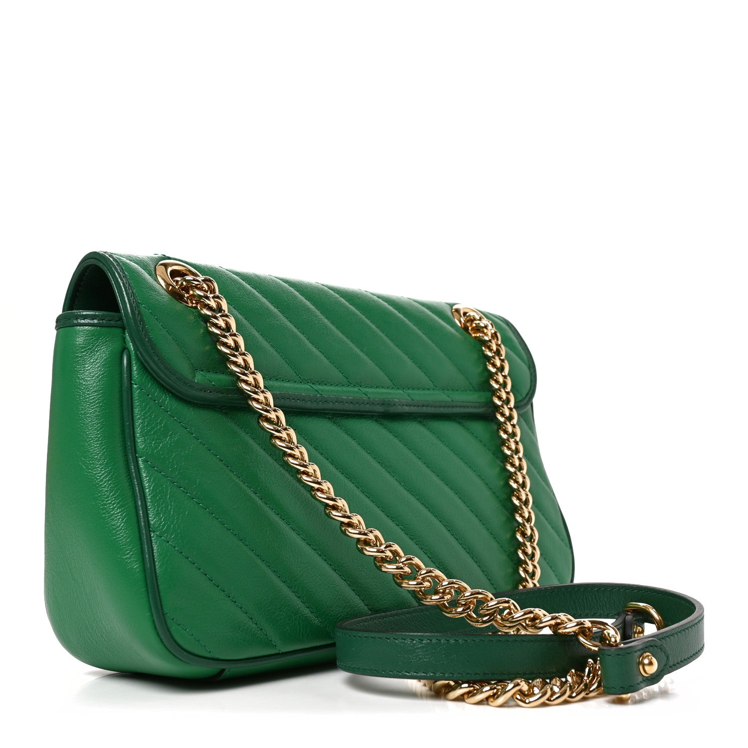 Gucci Azalea Calfskin Enamel Matelasse Diagonal Small Torchon GG Marmont Shoulder Bag New Shamarock Emerald 3 of 10