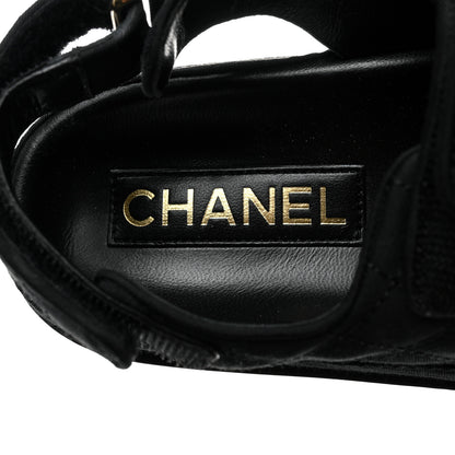 Chanel Grosgrain Quilted Bow Dad Sandals 38 Black 7 of 8