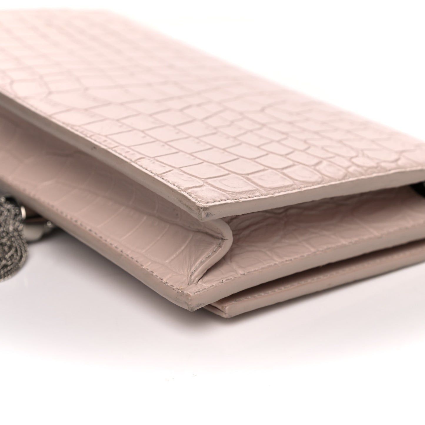 Calfskin Crocodile Embossed Kate Monogram Tassel Chain Wallet Powder Pink