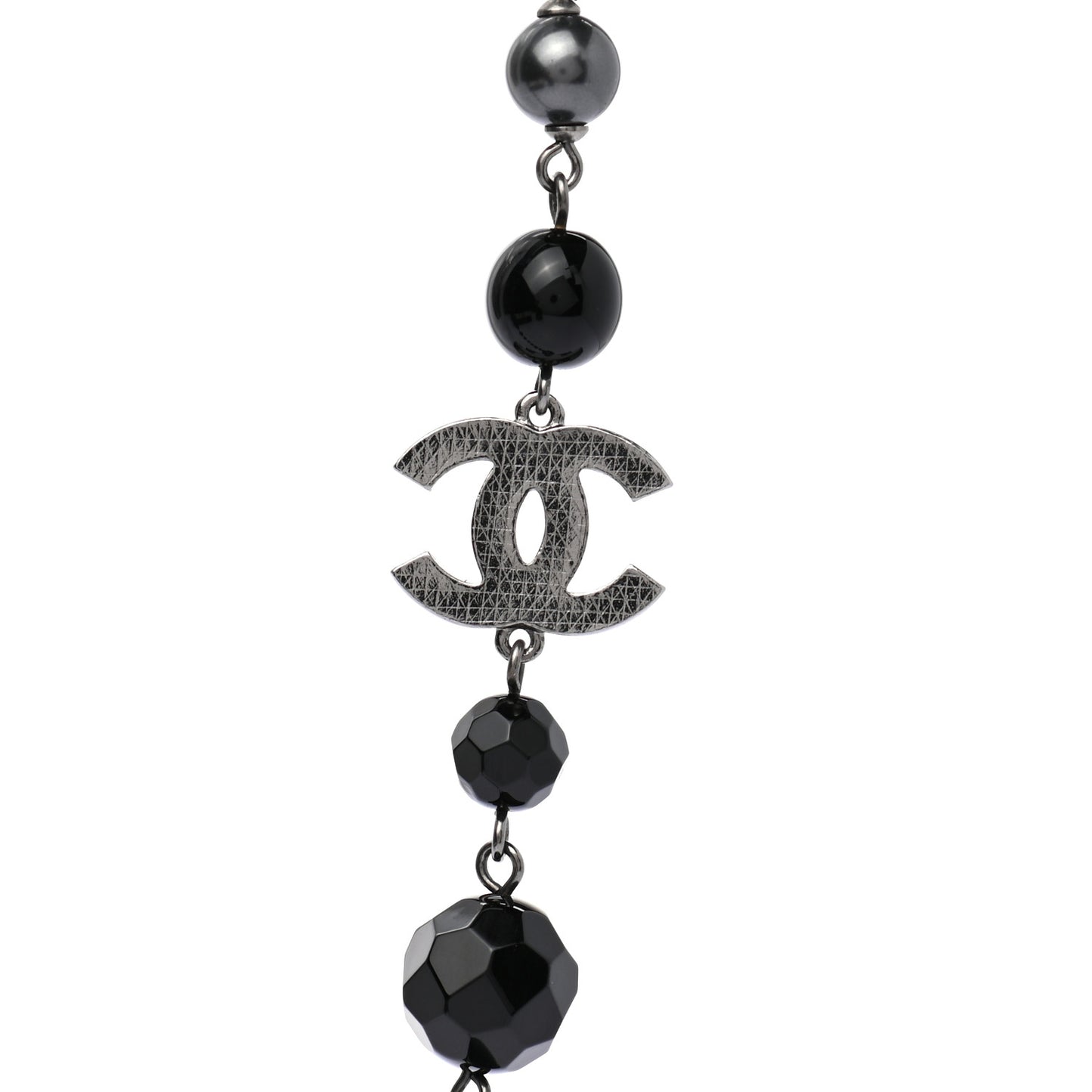 Ruthenium Pearl Beaded CC Long Necklace Black