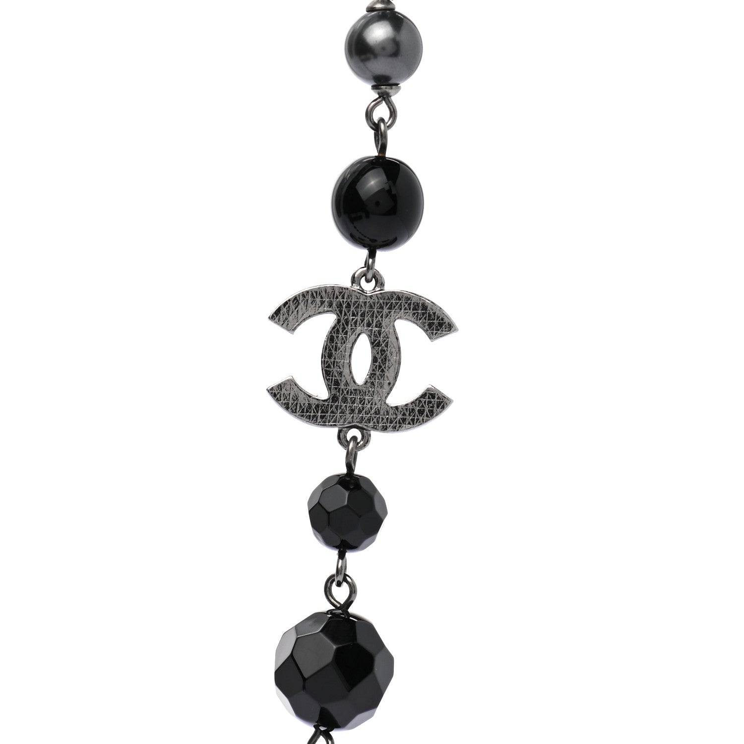 Chanel Ruthenium Pearl Beaded CC Long Necklace Black 4 of 5