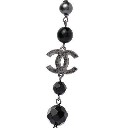 Chanel Ruthenium Pearl Beaded CC Long Necklace Black 4 of 5