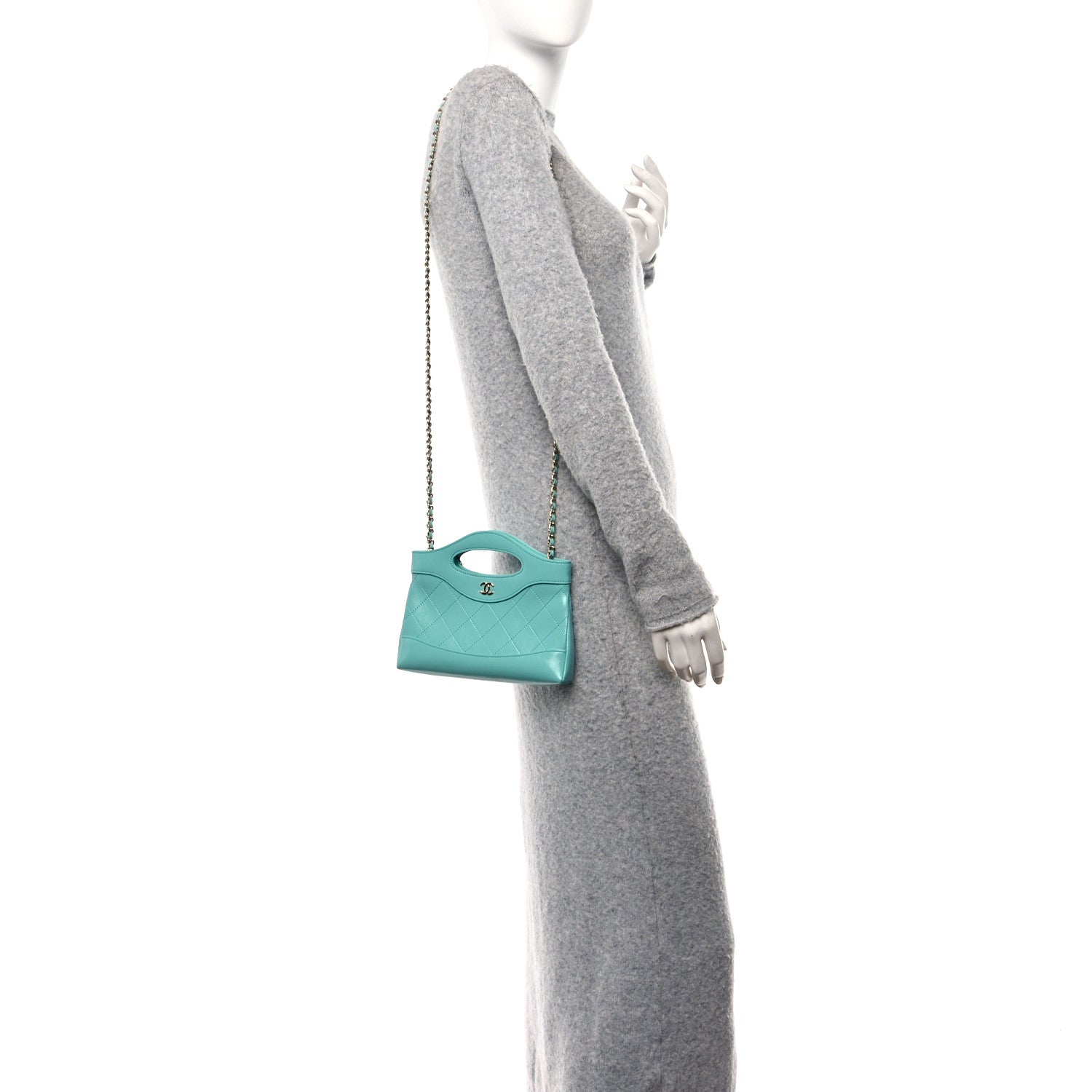Chanel Shiny Crumpled Calfskin Quilted Nano 31 Shopping Bag Turquoise 2 of 11