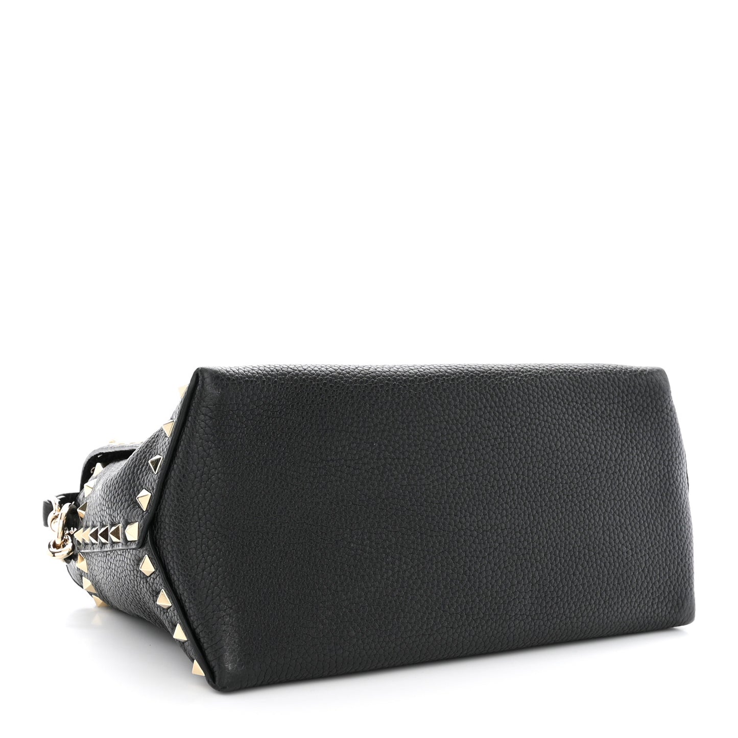 Pebbled Calfskin Rockstud Single Handle Flap Bag Black