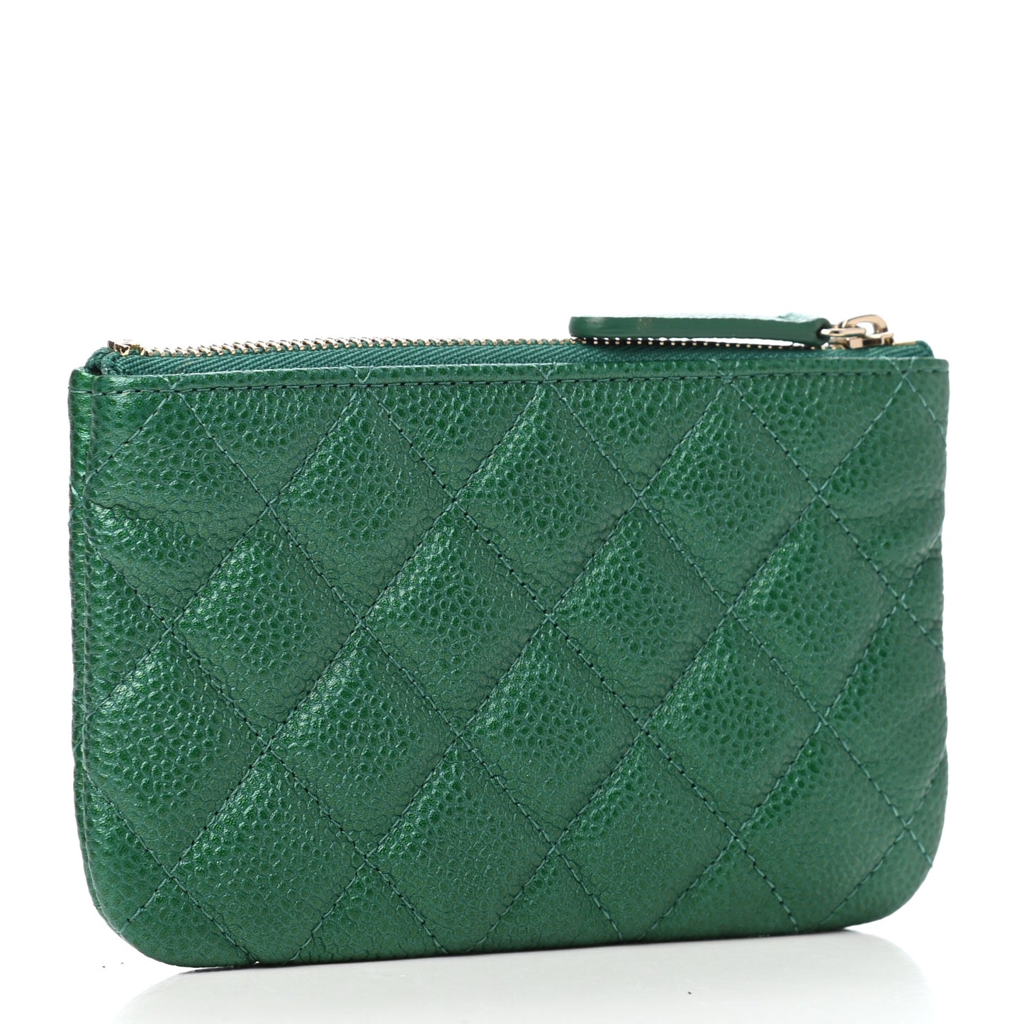 Metallic Caviar Quilted Small Cosmetic Case Green