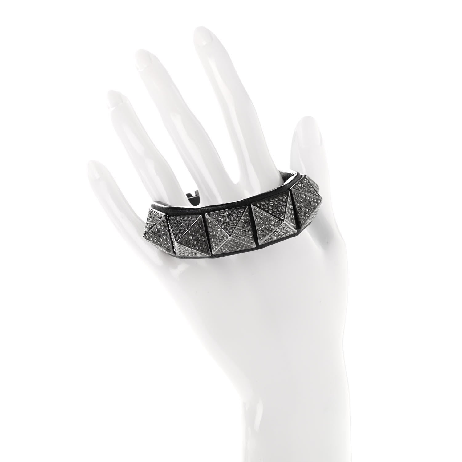 Valentino Garavani Calfskin Crystal Macro Rockstud Bracelet Black 2 of 9