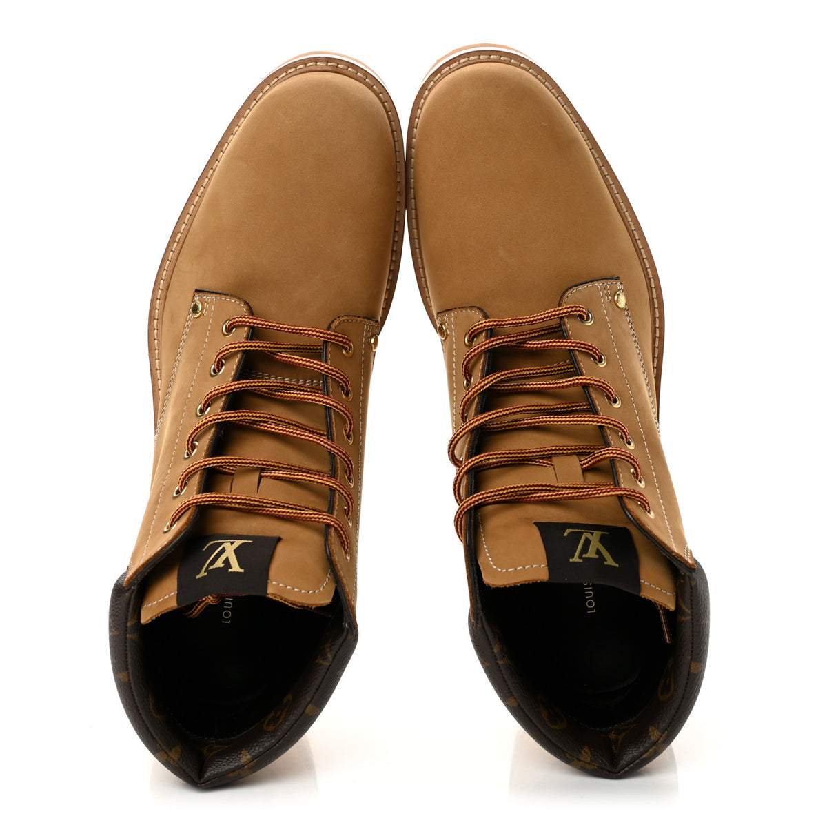 Louis Vuitton Nubuck Calfskin Monogram Mens Oberkampf Ankle Boots Beige 2 of 11