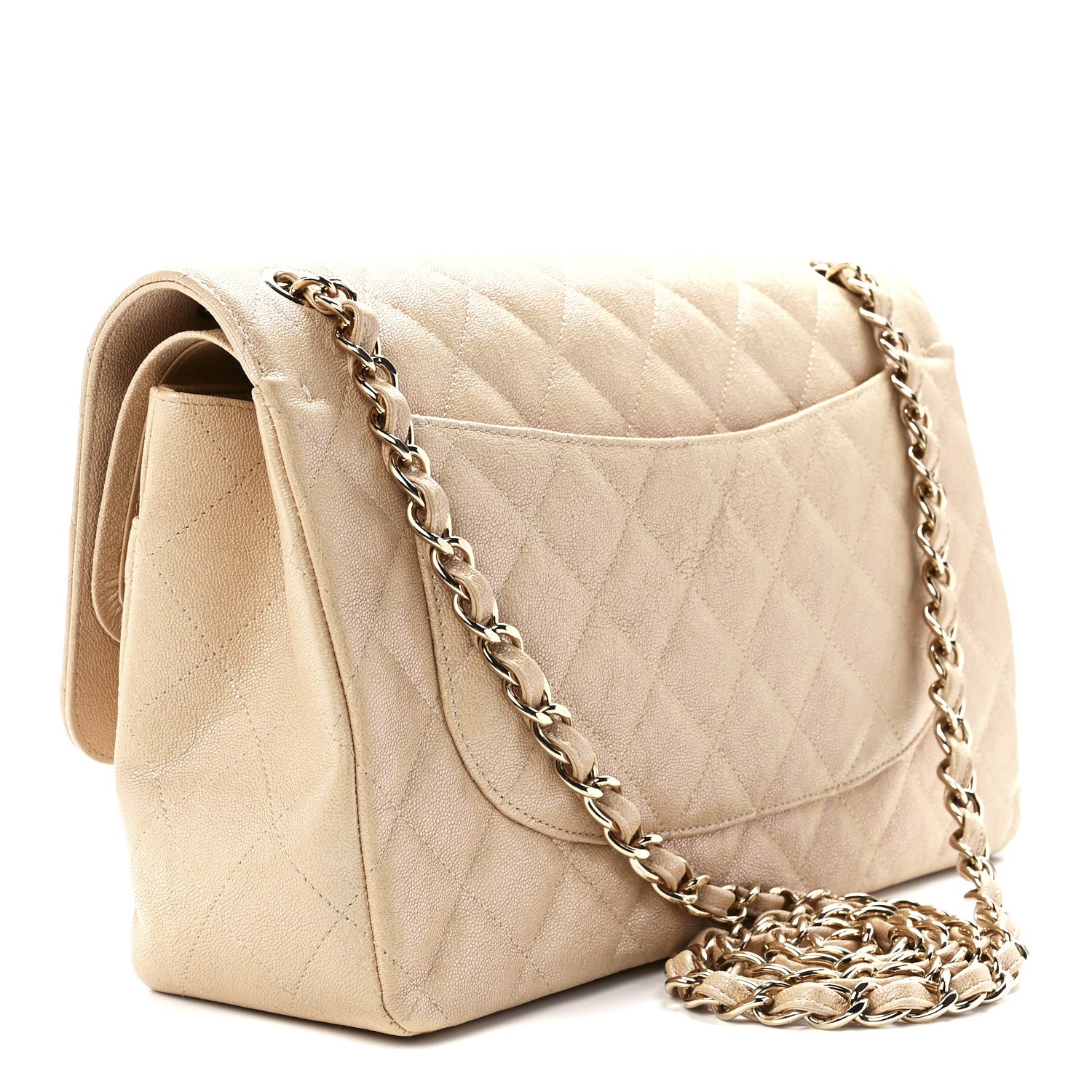 Chanel Iridescent Caviar Quilted Jumbo Double Flap Beige 3 of 11