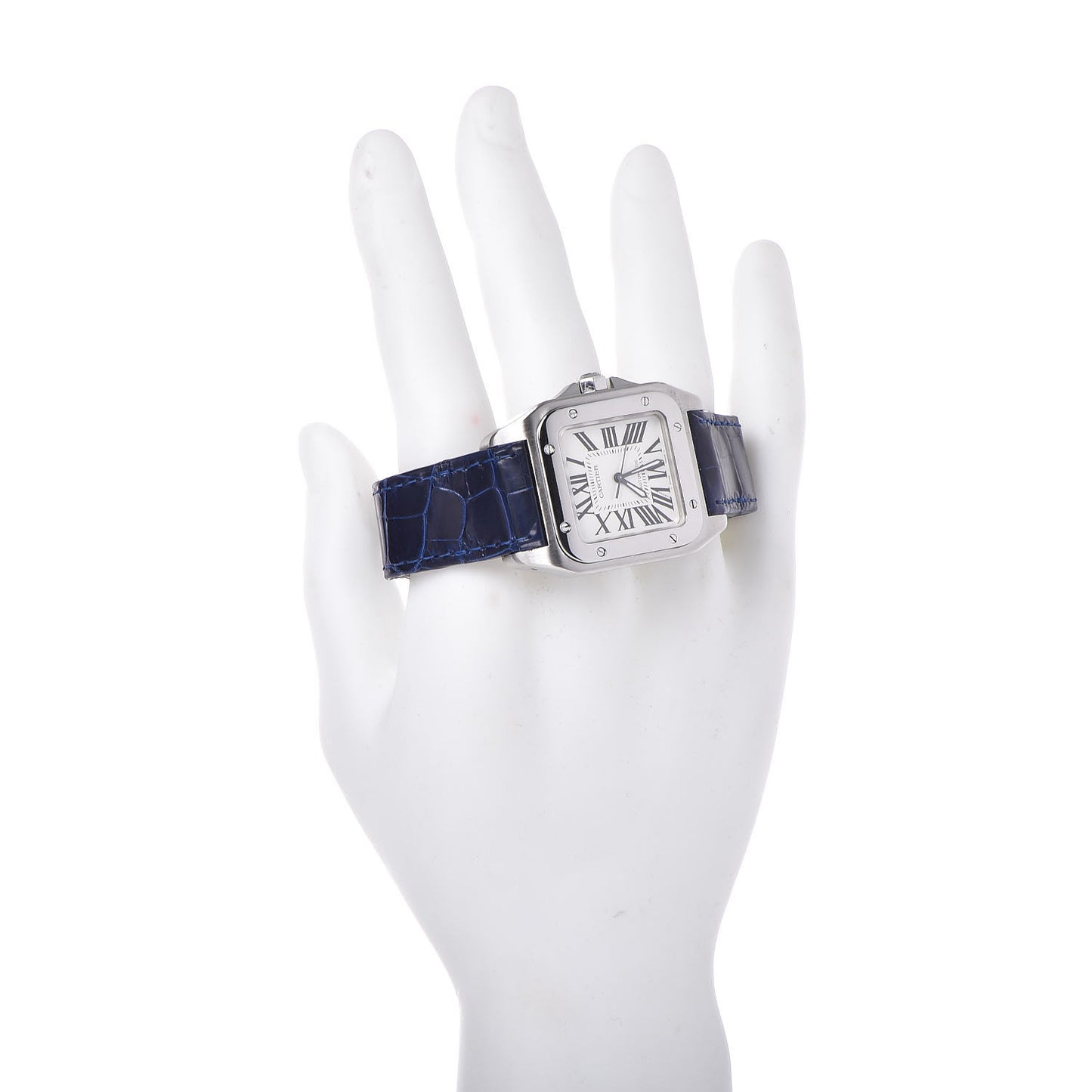 Stainless Steel Alligator 33mm Santos 100 Automatic Watch Blue