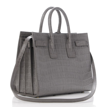 Saint Laurent Calfskin Crocodile Embossed Small Sac De Jour Fog 4 of 8