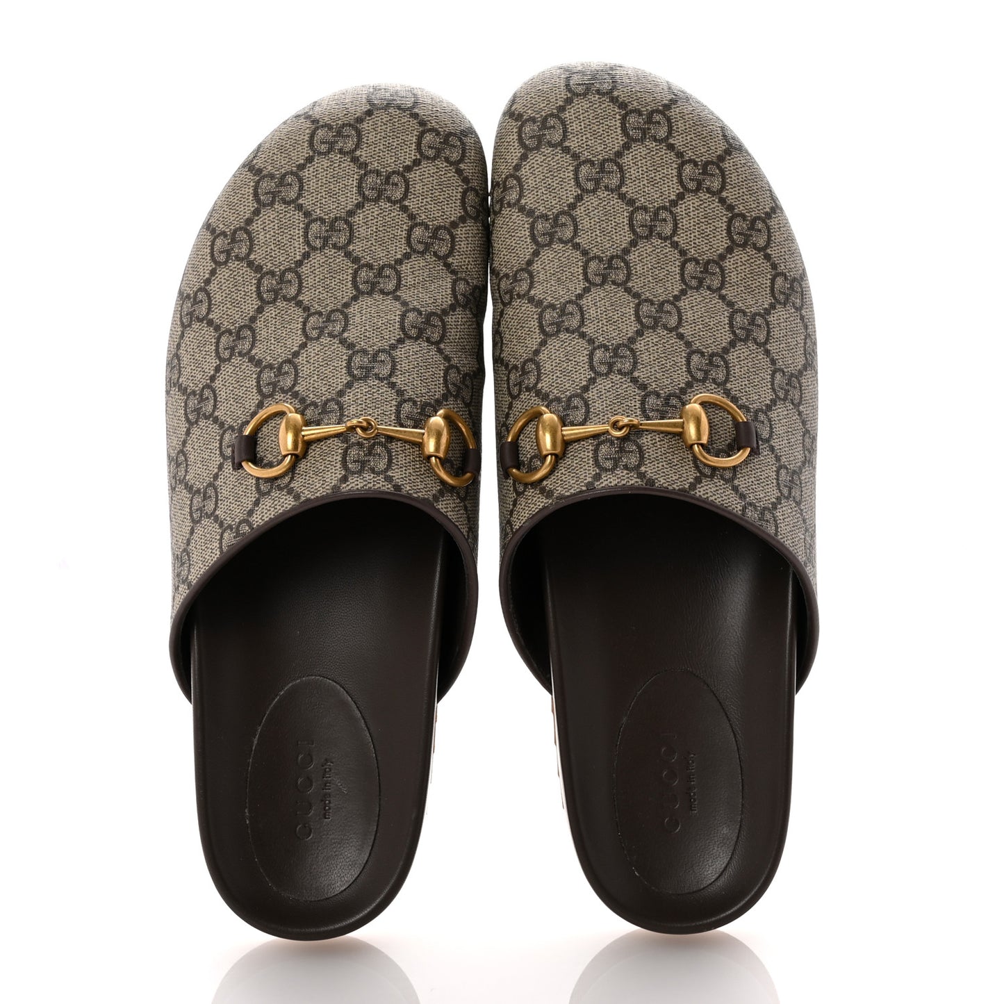 GG Supreme Monogram Miro Soft Calfskin Womens Horsebit Slippers 39.5 Beige Ebony New Acero
