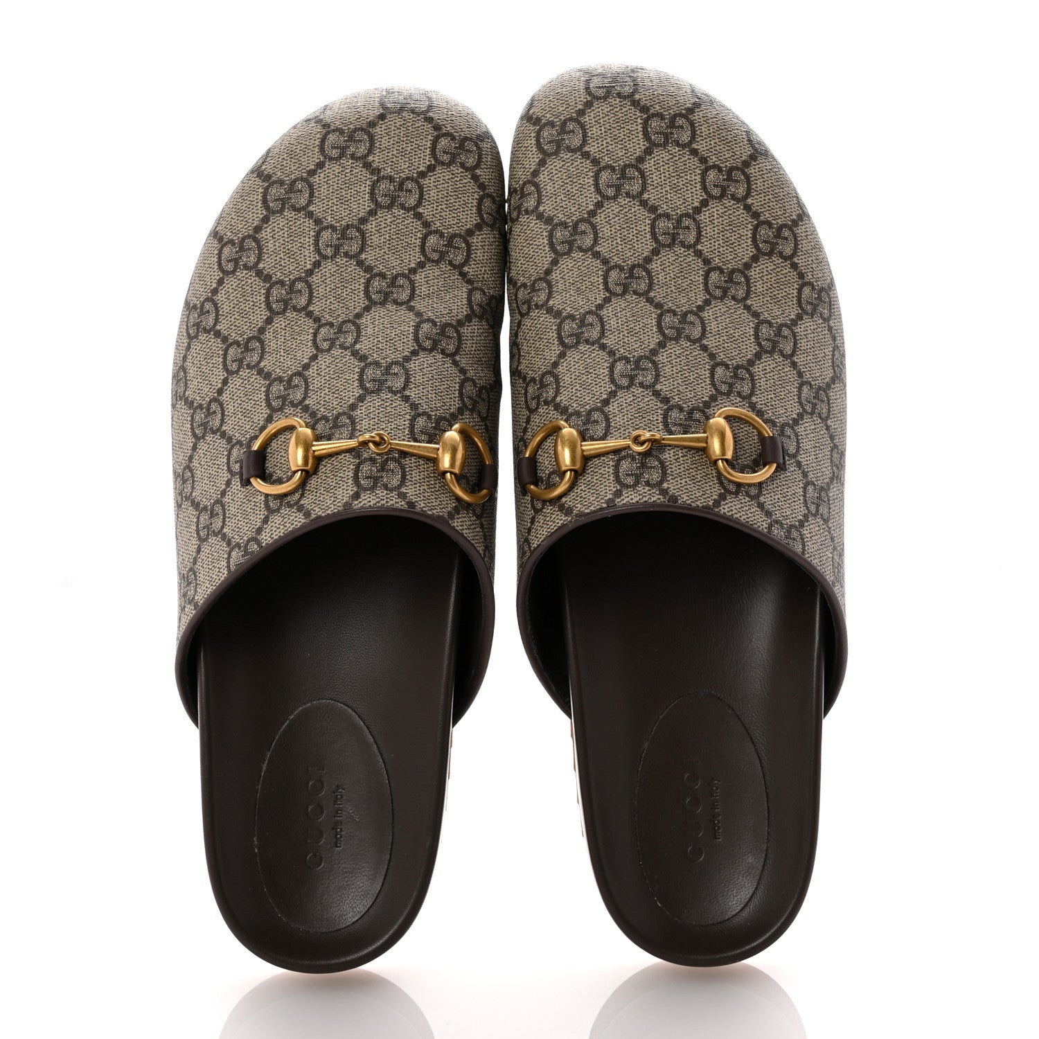Gucci GG Supreme Monogram Miro Soft Calfskin Womens Horsebit Slippers 39.5 Beige Ebony New Acero 2 of 10