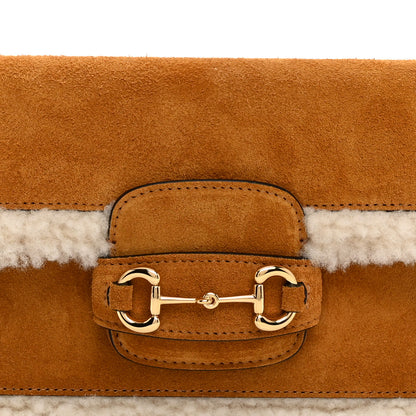 Gucci Suede Shearling Horsebit Mini 1955 Shoulder Bag Honey Beige Milk 10 of 13