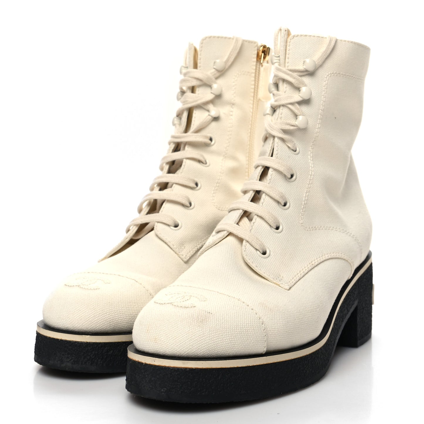 Fabric Lace Up Combat Boots 39 White
