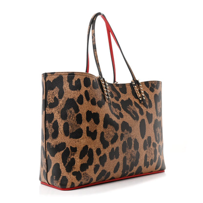 Christian Louboutin Calfskin Leopard Print Spikes East West Cabata Tote Brown 4 of 12