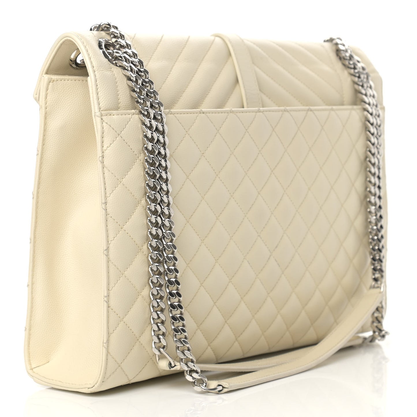 Grain De Poudre Textured Mixed Matelasse Large Triquilt Monogram Satchel Porcellana