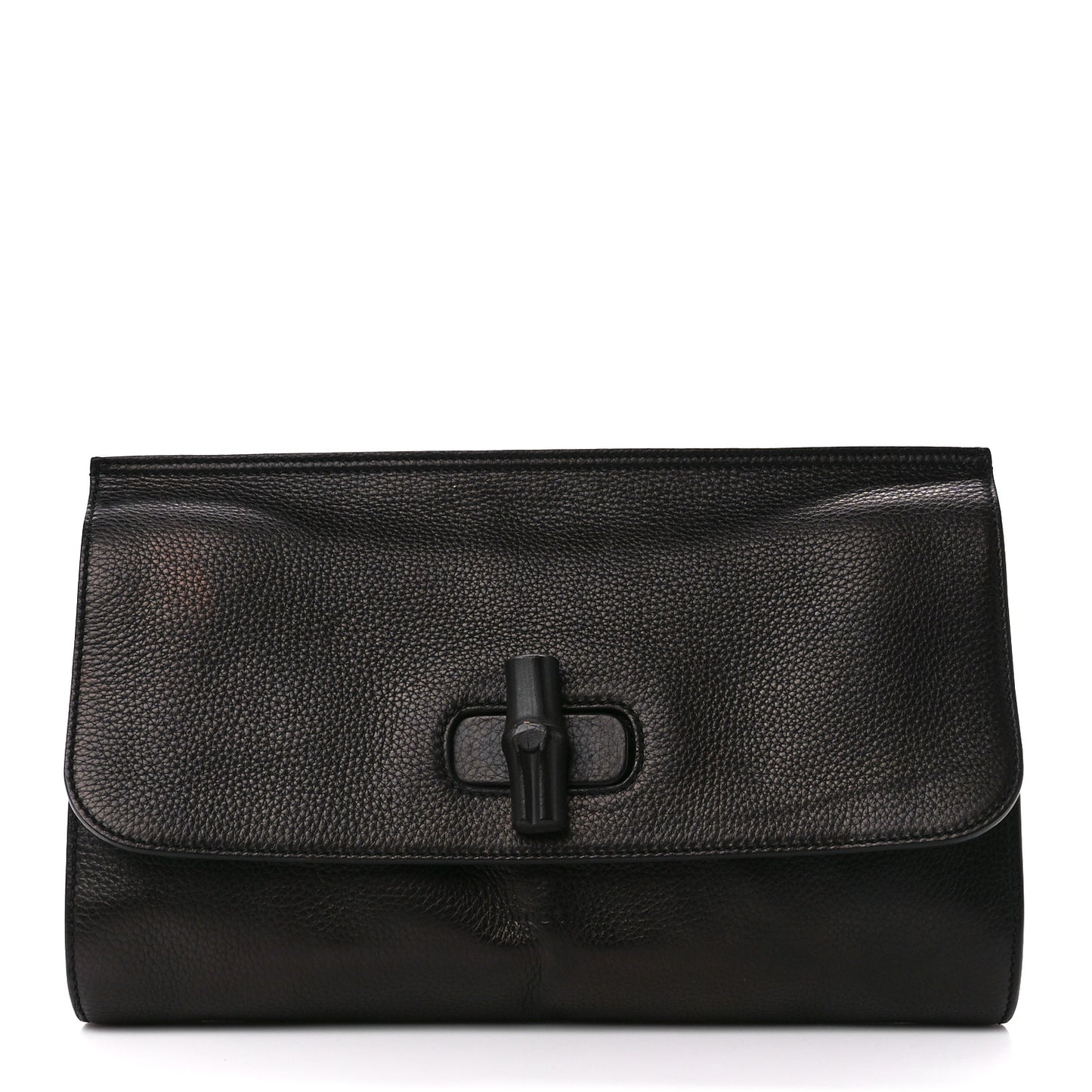 Pebbled Calfskin Bamboo Daily Clutch Black