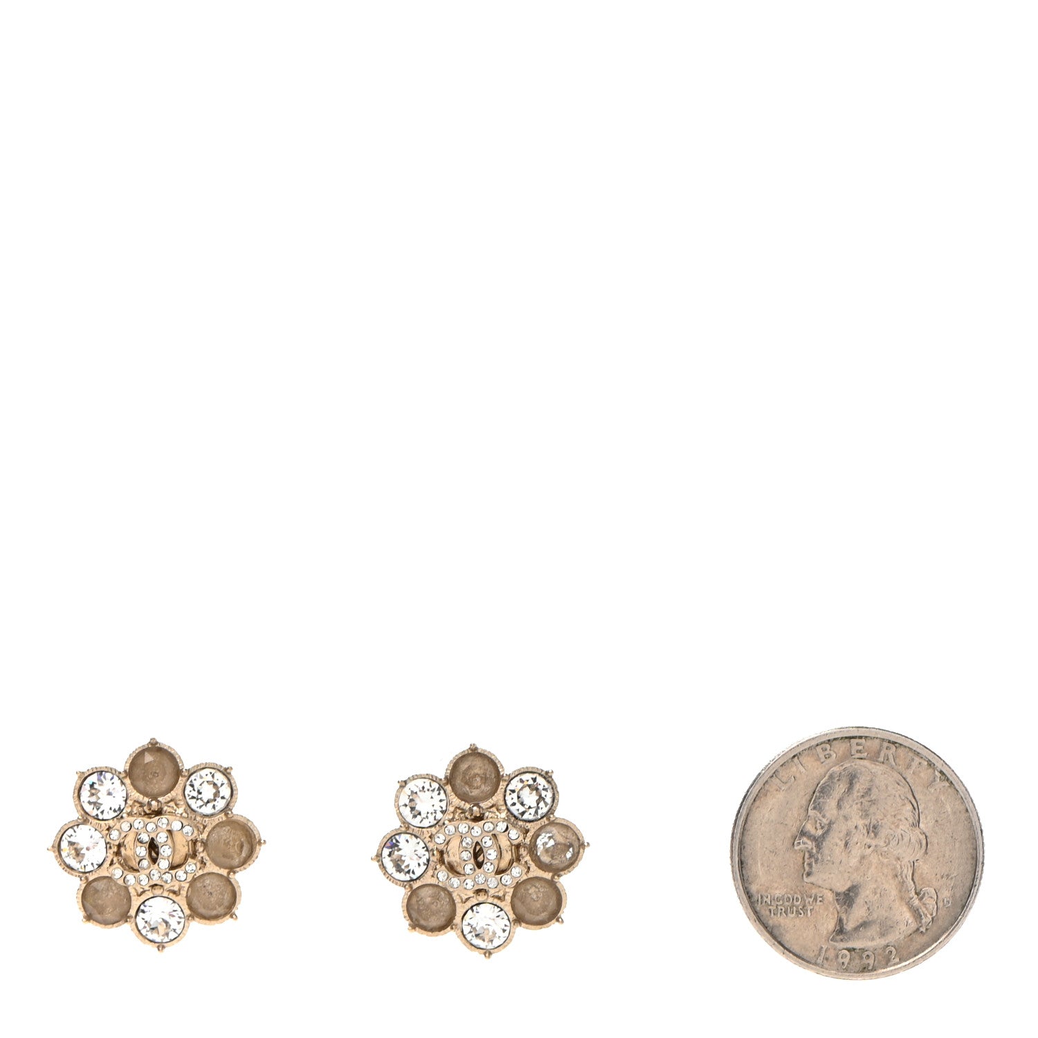 Chanel Crystal CC Flower Earrings Gold 2 of 5