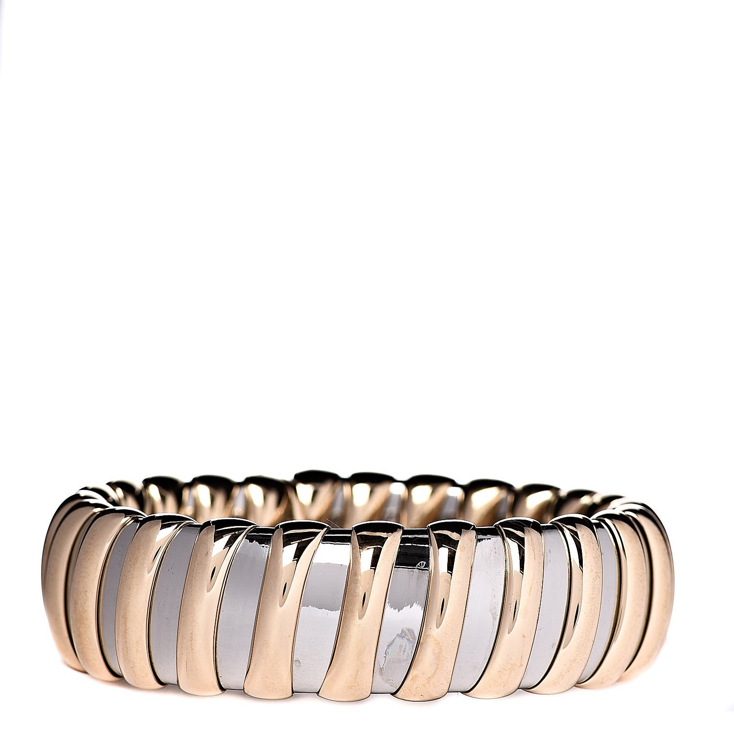 Bulgari Stainless Steel 18K Yellow Gold Wide Tubogas Bracelet 1 of 4