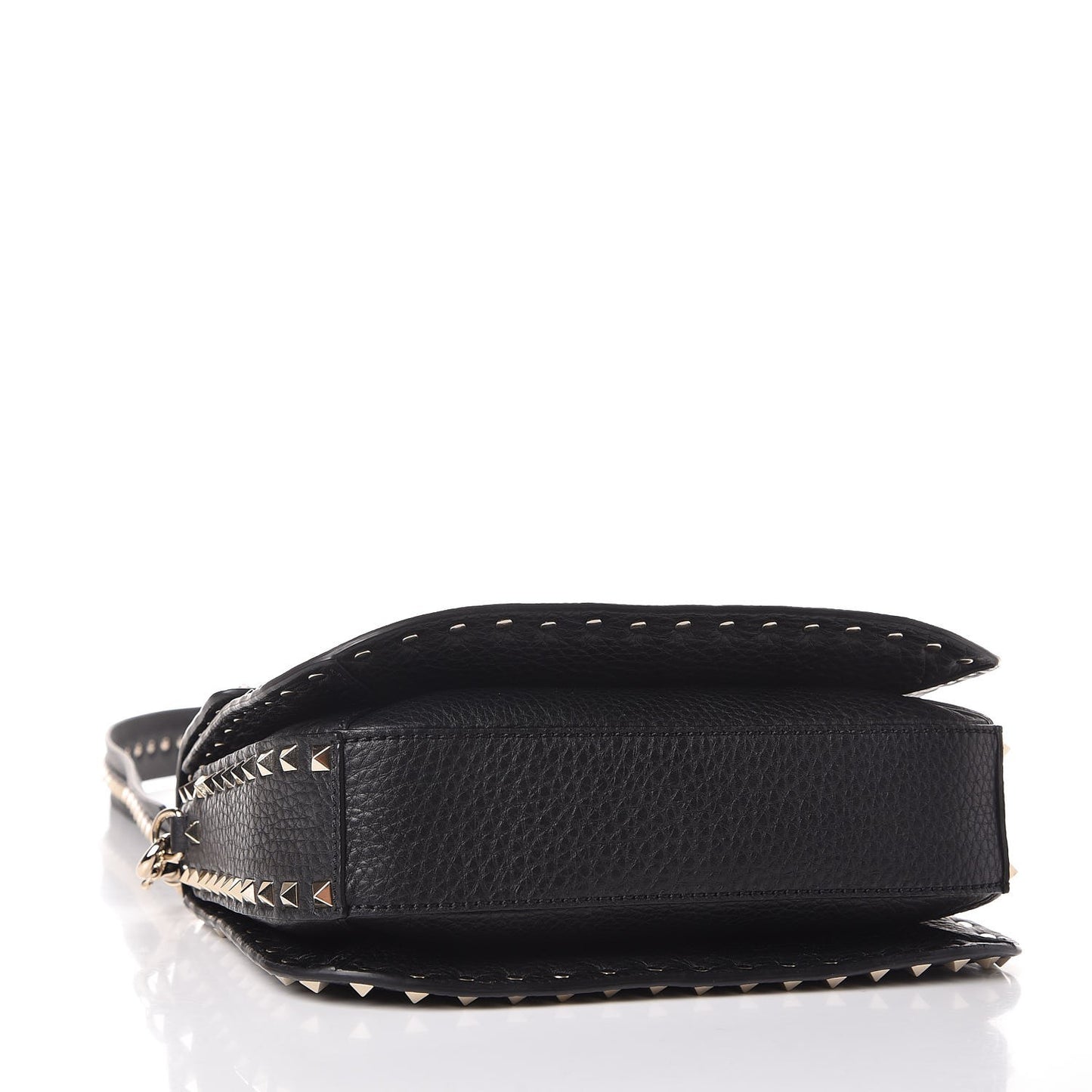 Pebbled Calfskin Medium Rockstud Flap Saddle Bag Black