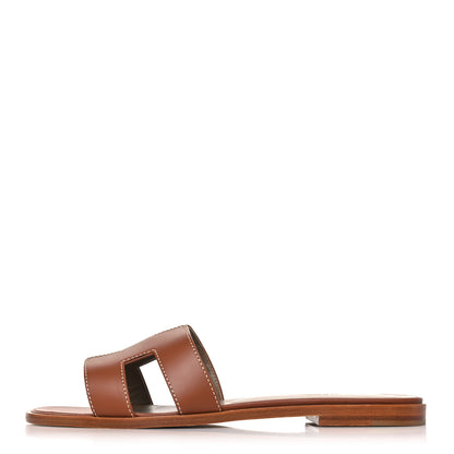 Hermes Box Calfskin Oran Sandals 38 Gold 1 of 10