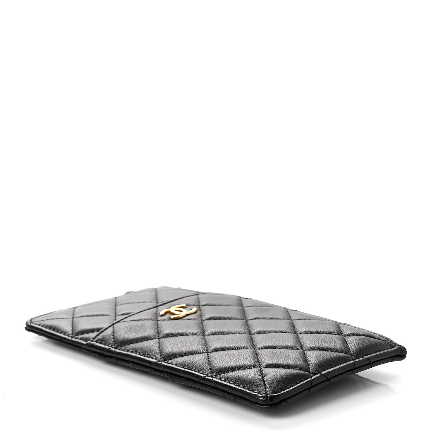 Lambskin Quilted Egyptian Amulet Classic Flat Wallet Pouch Black