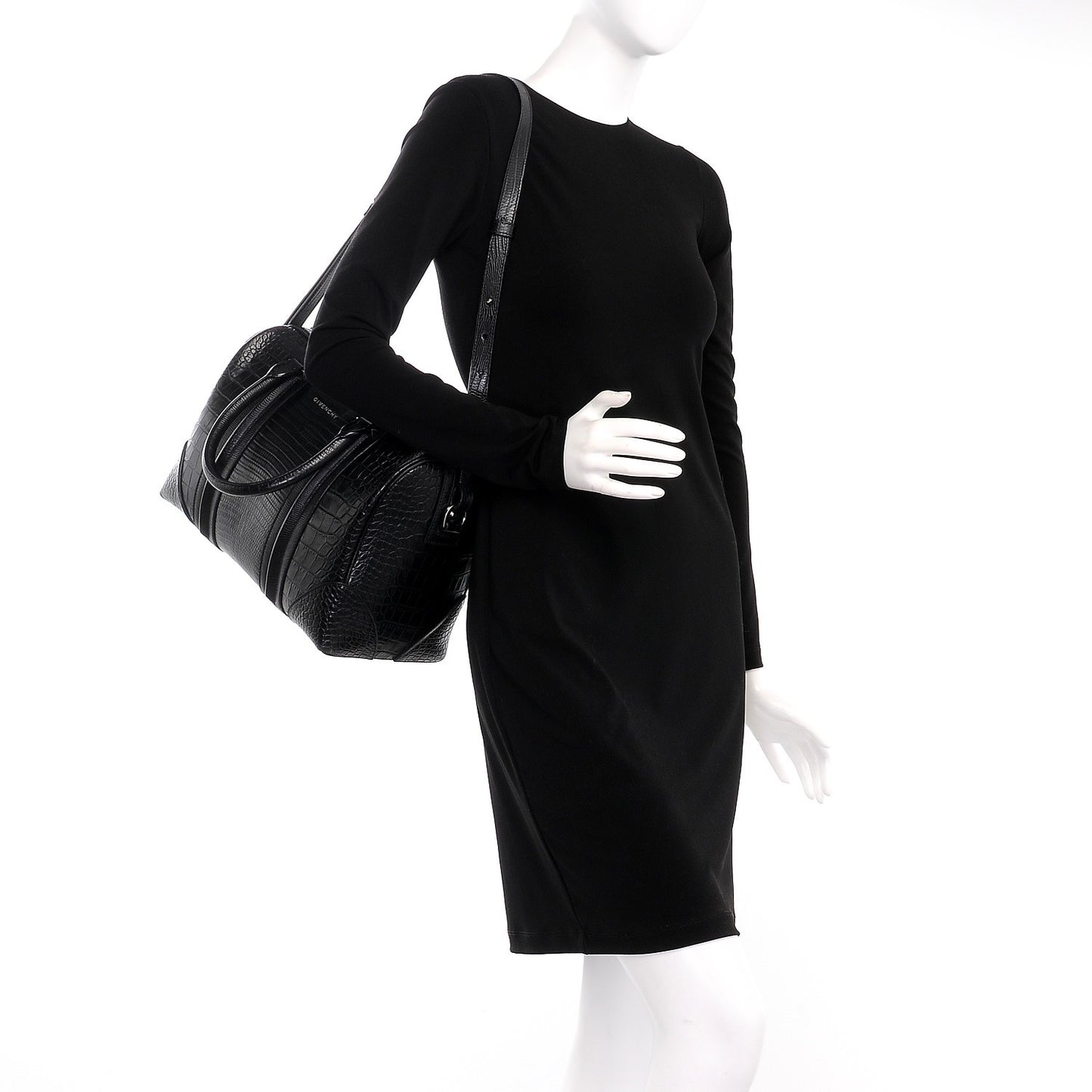 Calfskin Crocodile Embossed Medium Lucrezia Black