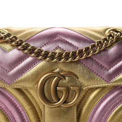 Gucci Metallic Calfskin Matelasse Mini GG Marmont Shoulder Bag Gold Pink 10 of 11