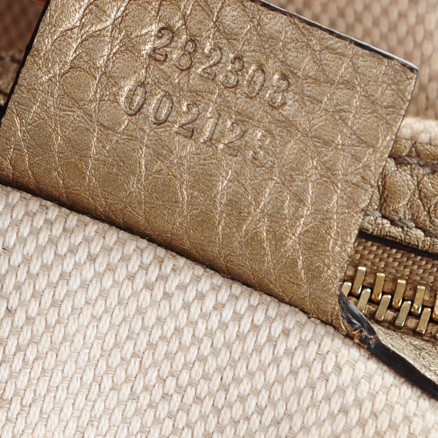 Gucci Metallic Pebbled Calfskin Large Soho Shoulder Bag Golden Beige 7 of 7