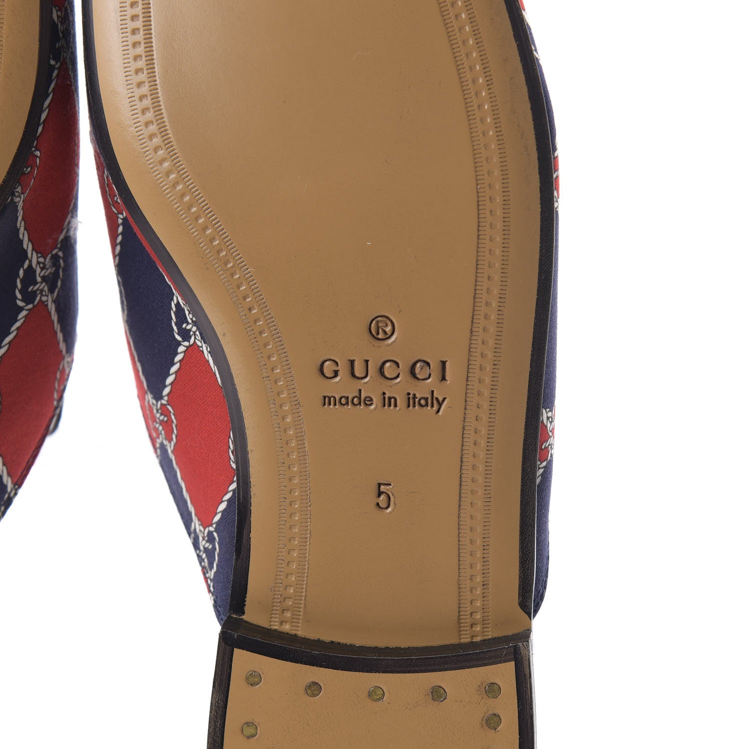 Gucci Mini GG Rhombus Chain Mens Princetown Slippers 5 Royal Bleuett Red 6 of 9