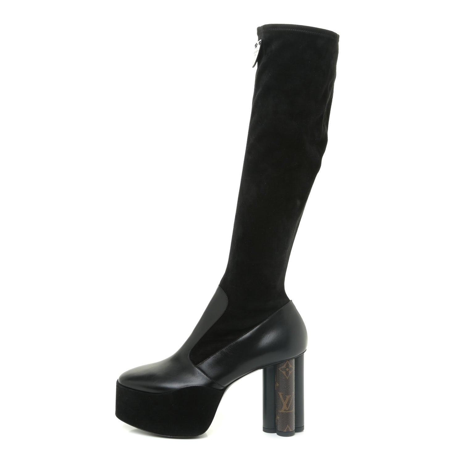 Louis Vuitton Suede Calfskin Monogram Podium Platform Thigh Boots 37.5 Black 1 of 17