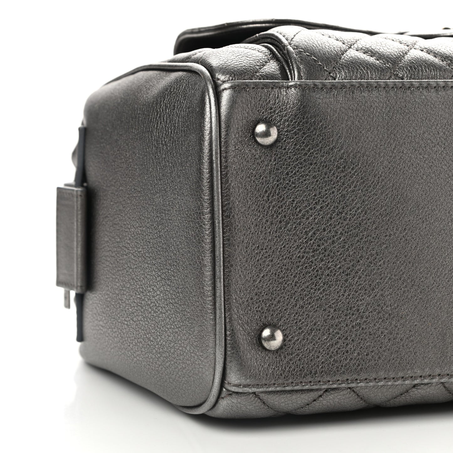 Metallic Grained Calfskin Quilted Large Casual Pocket Bowling Bag Silver
