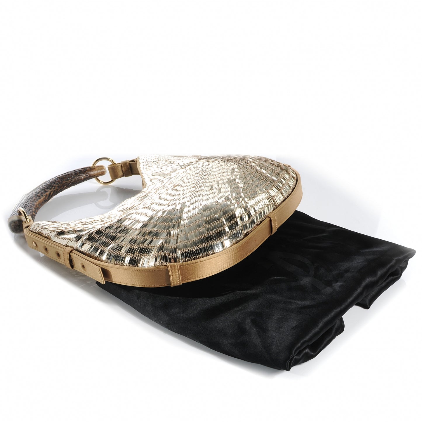 Sequin Satin Mombasa Horn Bag Gold