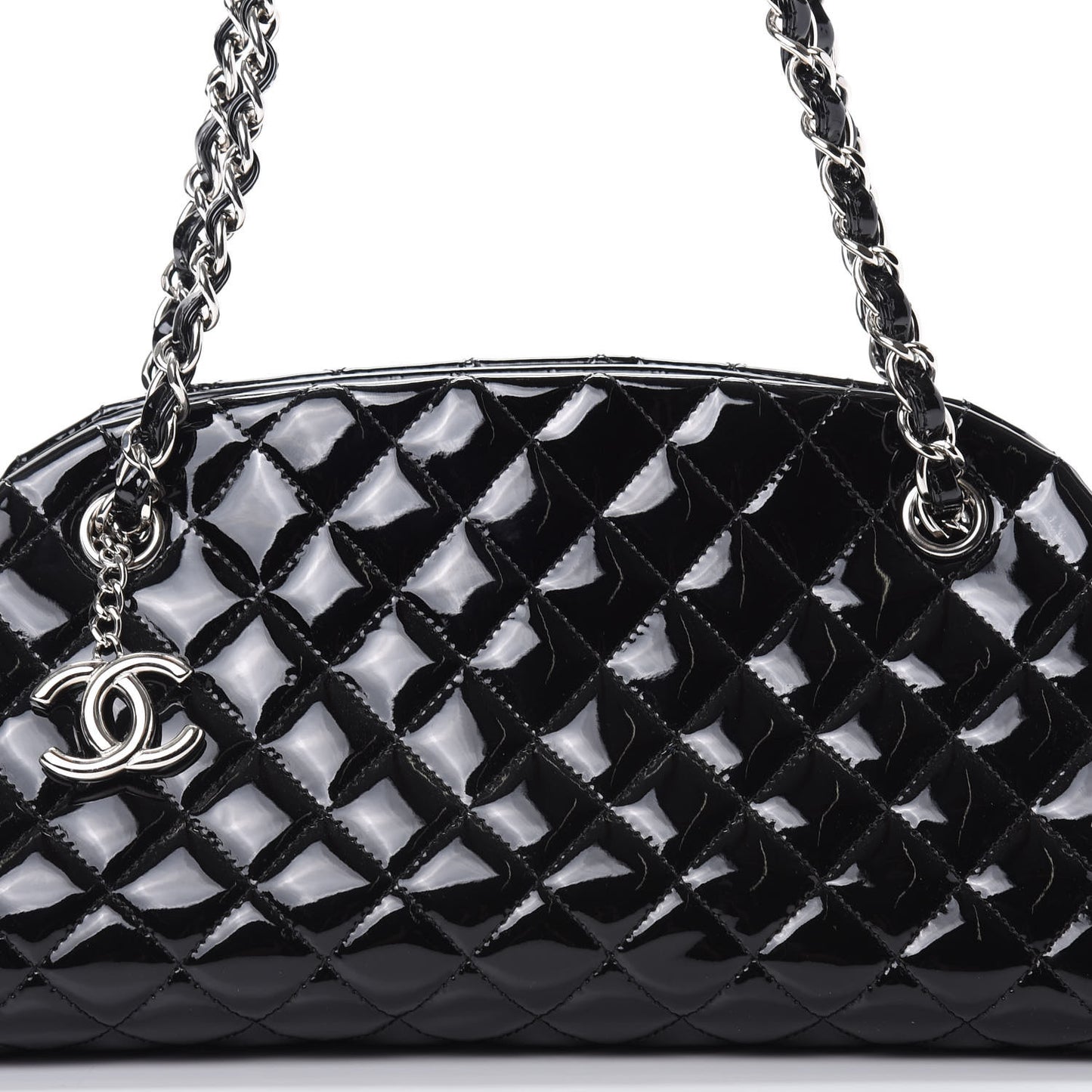 Patent Quilted Medium Just Mademoiselle Bowling Bag Black