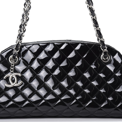 Chanel Patent Quilted Medium Just Mademoiselle Bowling Bag Black 8 of 10