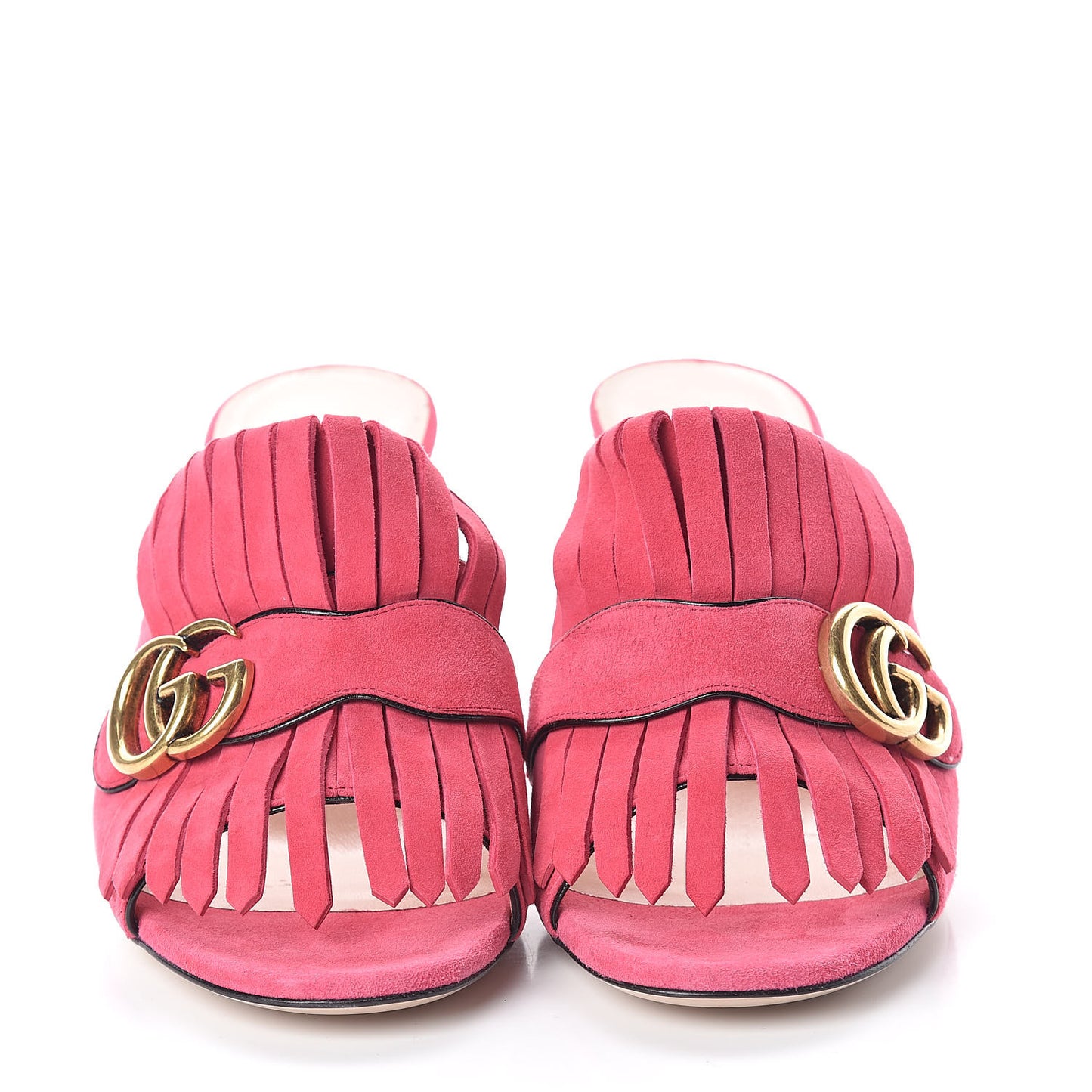 Kid Scamosciato GG Marmont Fringe 75mm Slide Sandals 38.5 Hot Pink