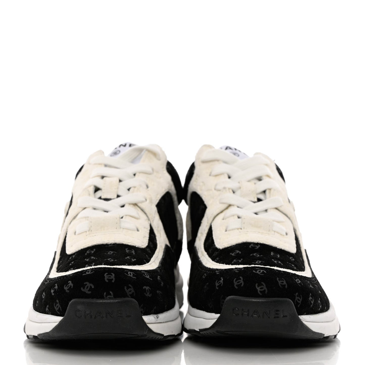 Nylon Suede Calfskin Printed CC Sneakers 37.5 White Black