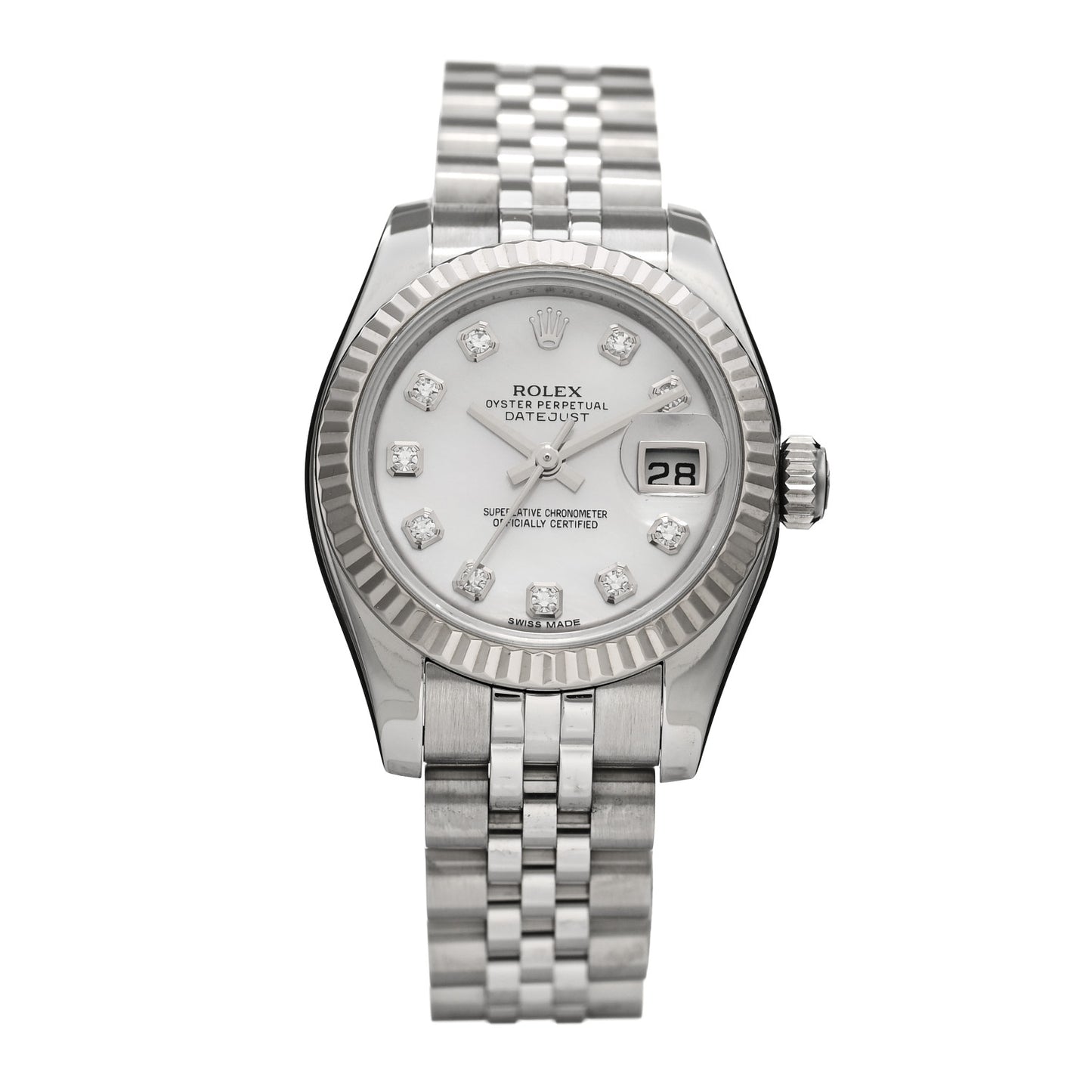 Stainless Steel 18K White Gold Diamond Mother of Pearl 26mm Oyster Perpetual Datejust Watch 179174