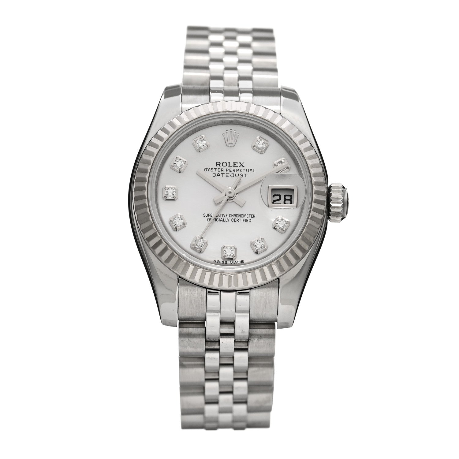 Rolex Stainless Steel 18K White Gold Diamond Mother of Pearl 26mm Oyster Perpetual Datejust Watch 179174 1 of 5