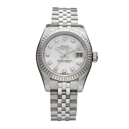 Rolex Stainless Steel 18K White Gold Diamond Mother of Pearl 26mm Oyster Perpetual Datejust Watch 179174 1 of 5