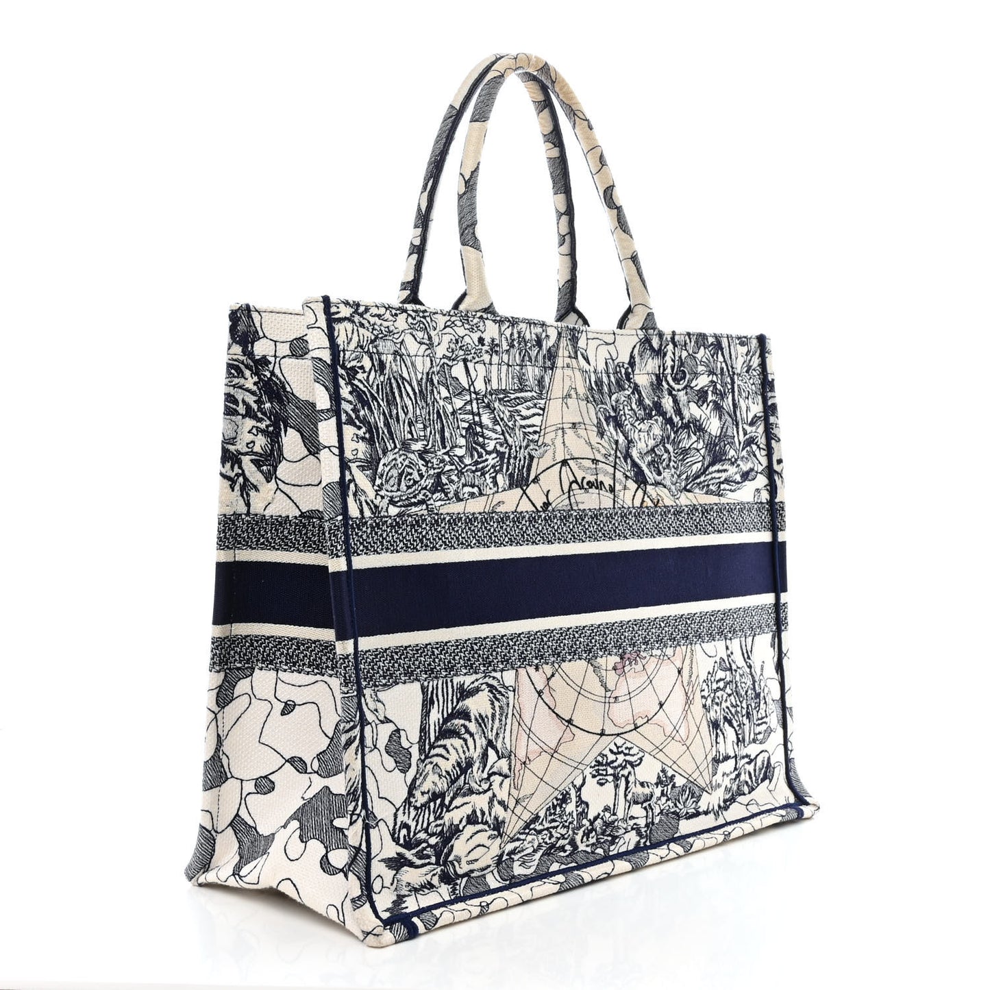 Canvas Embroidered Large Around The World Book Tote Blue