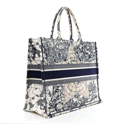 Christian Dior Canvas Embroidered Large Around The World Book Tote Blue 3 of 14