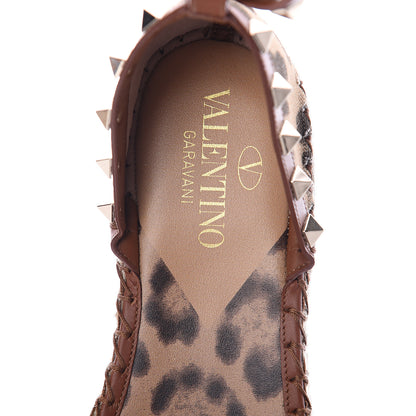 Valentino Garavani Canvas Leopard Print Rockstud Ankle Wrap Espadrille Flatform Sandals 38 Brown 6 of 7
