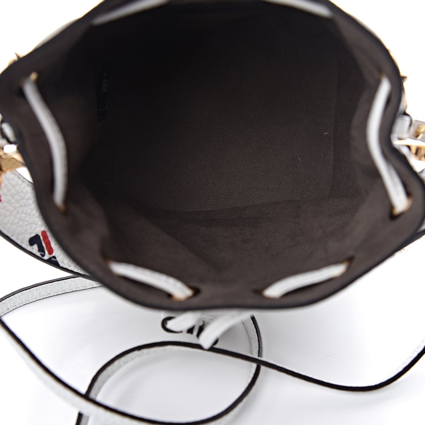 X FILA Calfskin F is Fendi Mania Fringe Mini Mon Tresor Bucket Bag White
