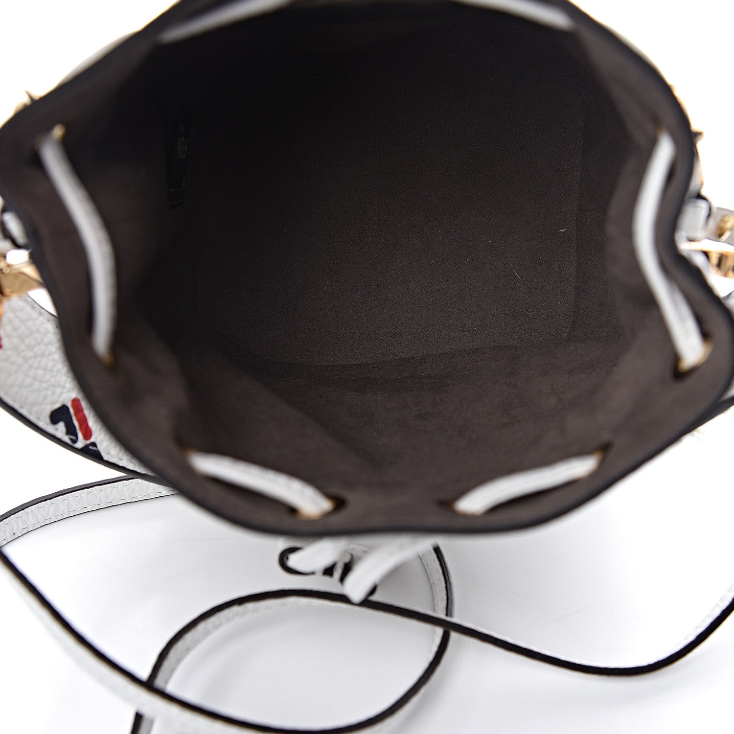 Fendi X FILA Calfskin F is Fendi Mania Fringe Mini Mon Tresor Bucket Bag White 5 of 11