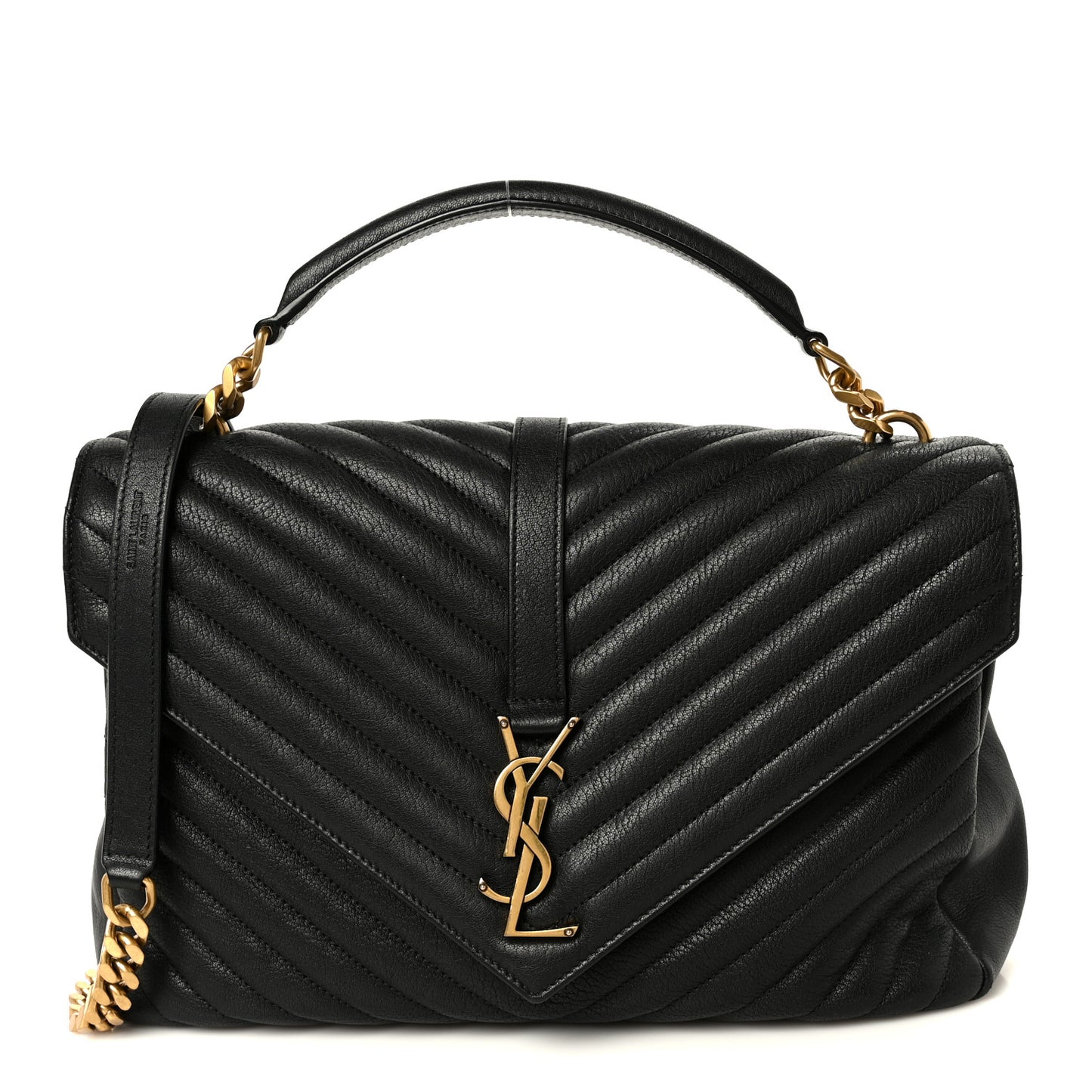 Sheepskin Matelasse Chevron Monogram Large College Satchel Black